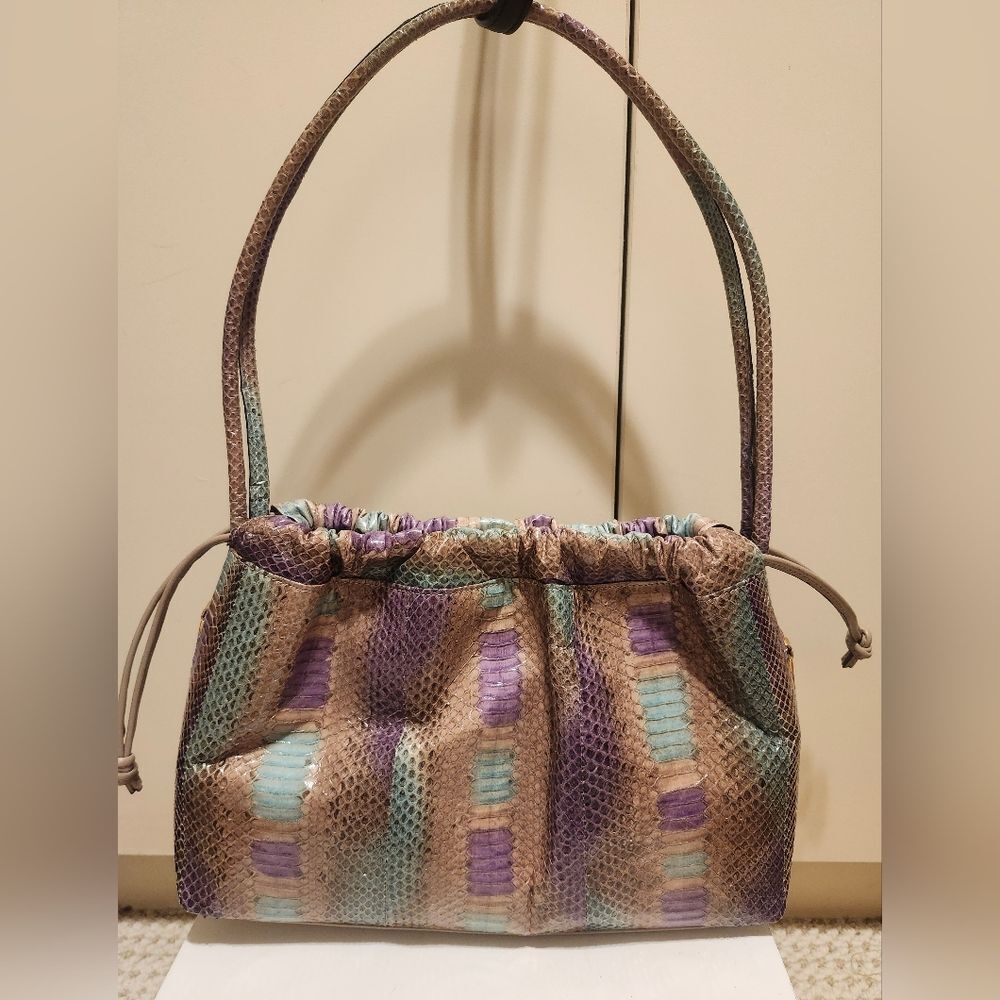 Vintage BOL-PERDIX 100% Python Snakeskin Shoulder Bag Multicolor Made in Spain